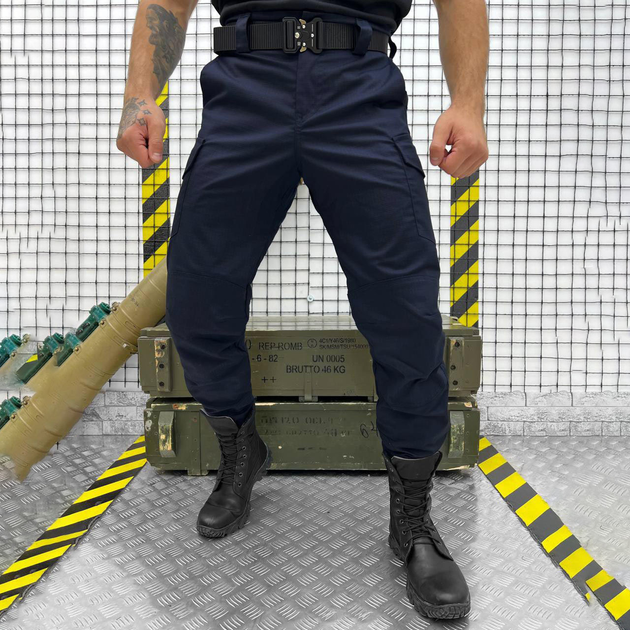 Мужские крепкие Брюки ГСЧС с Накладными карманами на липучках / Плотные Брюки рип-стоп синие размер 2XL - изображение 1