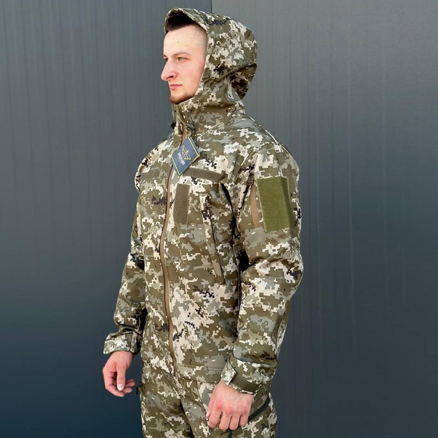 Мужская Демисезонная Куртка Soft Shell на Флисе с вентиляционными отверстиями пиксель размер S 46 - изображение 1