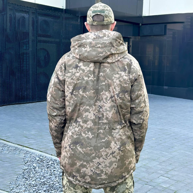Мужская зимняя Куртка с Липучками под шевроны / Водонепроницаемый Бушлат "Дюспо" пиксель размер S - изображение 2