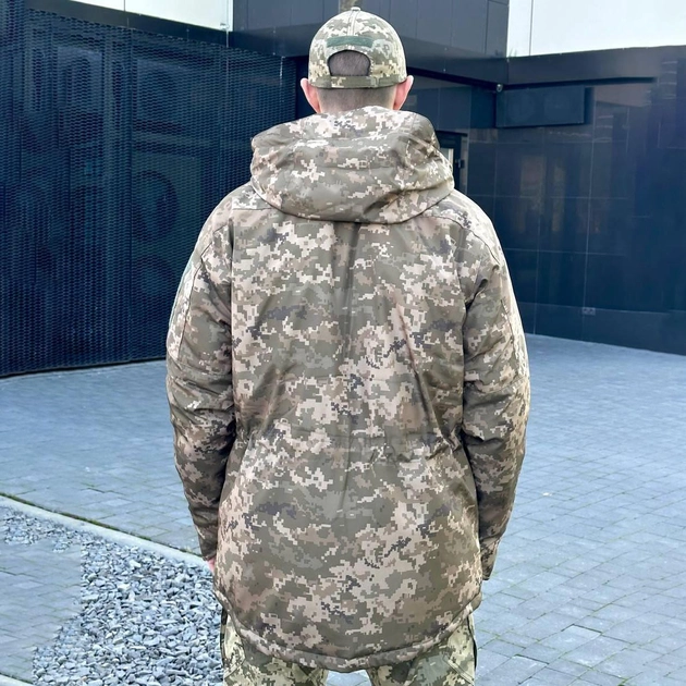 Мужская зимняя Куртка с Липучками под шевроны / Водонепроницаемый Бушлат "Дюспо" пиксель размер M - изображение 2