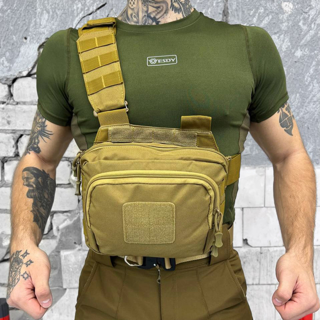 Нагрудна Сумка Frein із системою Molle / Вмісткий однолямний Рюкзак Cordura койот 23,5х6х12 см - зображення 1