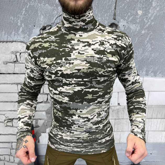Утепленный мужской Гольф с Патриотическим принтом / Плотная Водолазка пиксель размер 3XL - изображение 1