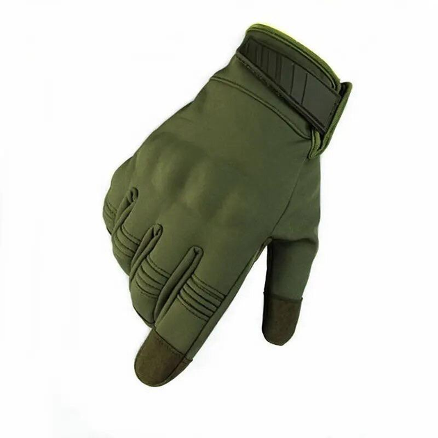 Плотные демисезонные перчатки SoftShell на флисе с усиленными Накладками олива размер XL - изображение 1