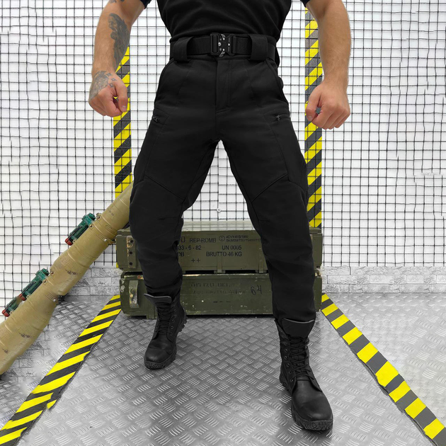 Утепленные мужские Брюки SoftShell с Высоким Поясом / Плотные Брюки на флисе черные размер M - изображение 1