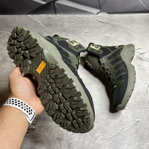 Мужские кожаные Ботинки на меху хаки / Зимняя обувь на резиновой подошве размер 45 - изображение 2