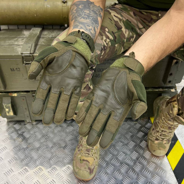 Плотные перчатки с защитными Накладками и антискользящими Вставками олива размер XL - изображение 2