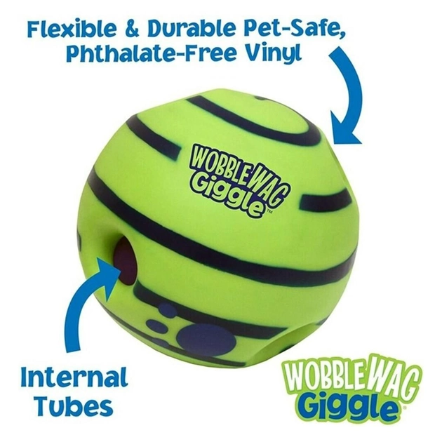 Игрушка для собак Wobble Wag Giggle Хихикающий мяч интерактивный для всех пород 14см Зеленый - изображение 5