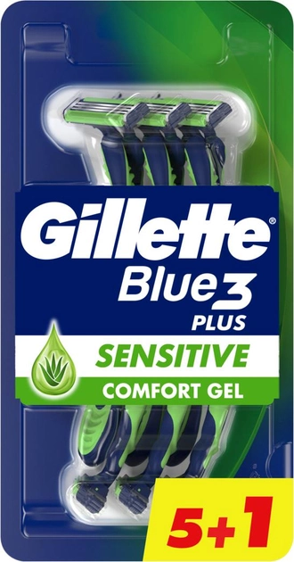 Одноразові станки для гоління чоловічі Gillette Blue 3 Sensitive 5+1 шт (7702018490134) - зображення 1