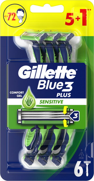 Одноразові станки для гоління чоловічі Gillette Blue 3 Sensitive 5+1 шт (7702018490134) - зображення 2