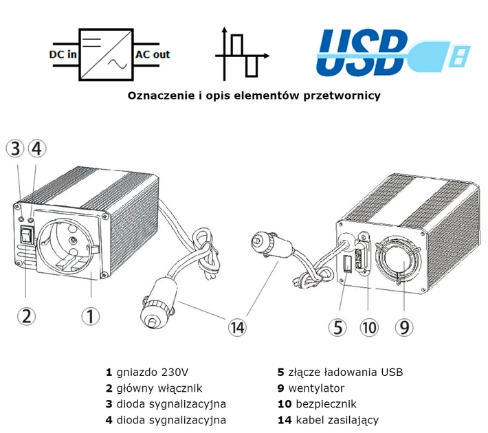 Автомобільний інвертор AZO Digital IPS-400 400W з модифікованою синусоїдою 24-230V DC-AC (5905279203662) - зображення 4