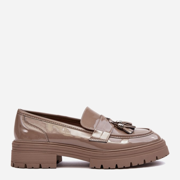 Loafersy damskie lakierowane Velenase 37 Ciemnobeżowe (5905677955781) - obraz 1