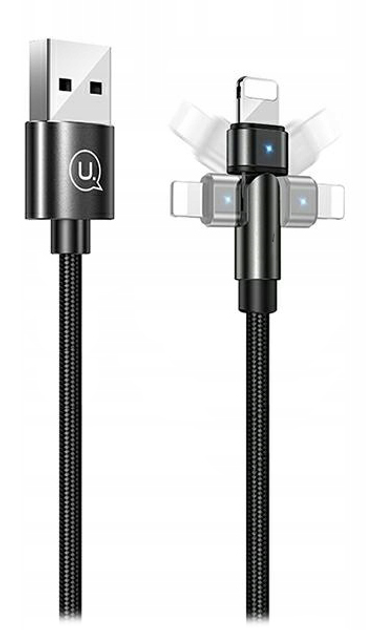 Плетений поворотний кабель Usams USB - Apple Lightning 1 м Black (6958444929248) - зображення 1