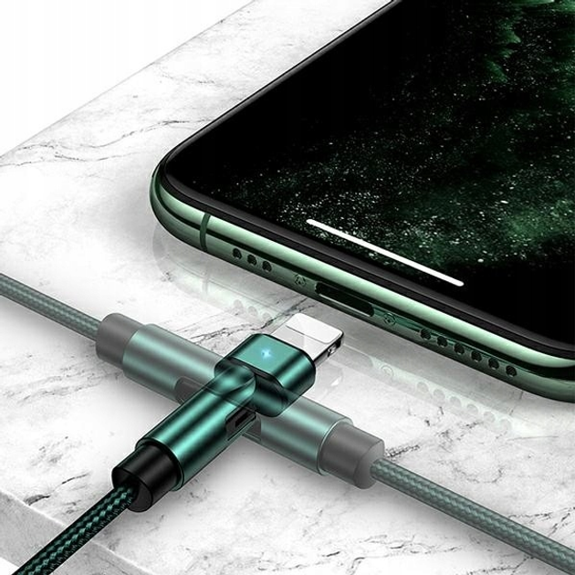 Плетений поворотний кабель Usams USB - Apple Lightning 1 м Green (6958444929255) - зображення 3