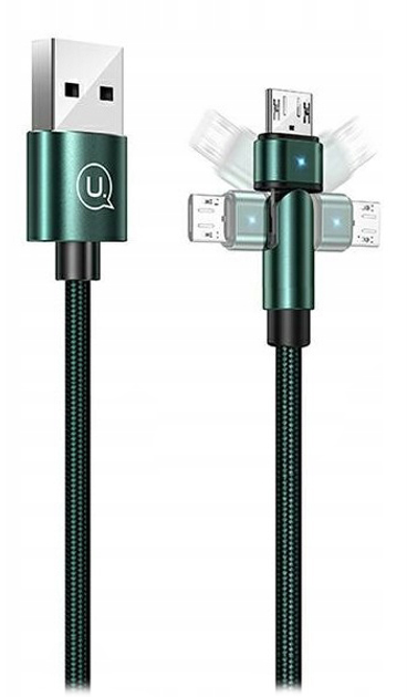 Плетений поворотний кабель Usams USB - Micro-USB 1 м Green (6958444929293) - зображення 1