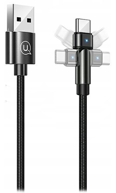 Kabel pleciony obrotowy Usams USB - USB Type-C 1 m czarny (6958444929262) - obraz 1