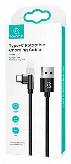 Плетений поворотний кабель Usams USB - USB Type-C 1 м Black (6958444929262) - зображення 2