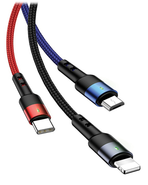 Kabel pleciony Usams 3 w 1 USB - USB Type-C + Micro-USB + Lightning szybkie ładowanie 1.5 m (6958444965277) - obraz 2