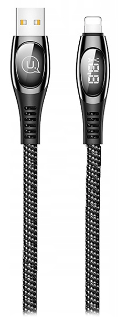 Плетений кабель Usams USB - Apple Lightning швидка зарядка зі світлодіодним дисплеєм 1.2 м Black (6958444981376) - зображення 1