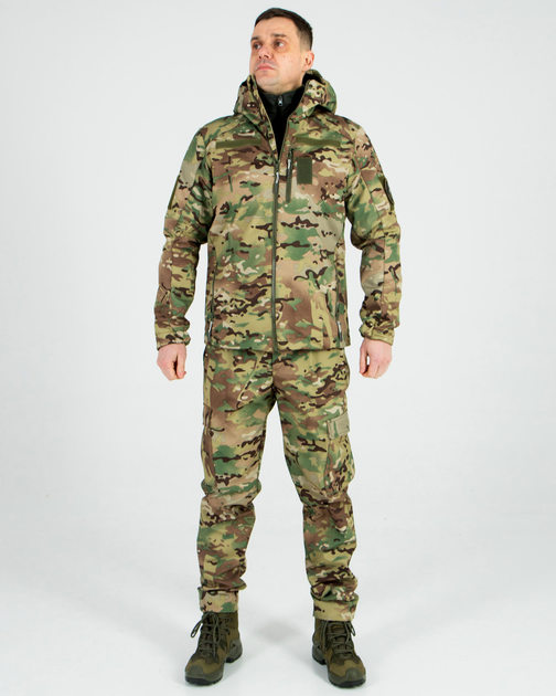 Костюм камуфляжний утеплений на флісі, куртка з капюшоном, тканина софтшелл Мультикам 56 - зображення 1