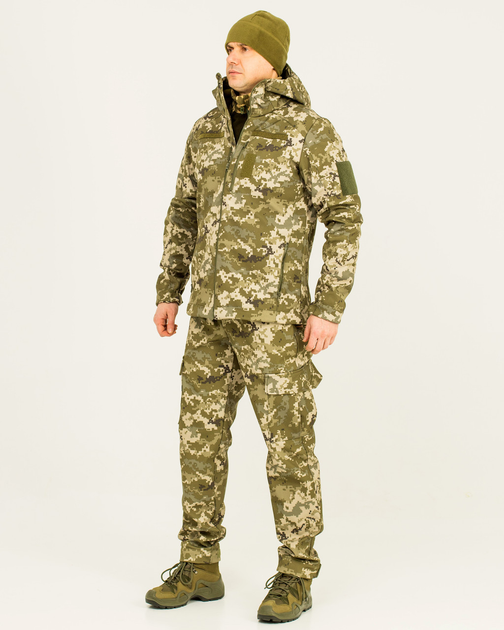 Костюм камуфляжный утепленный на флисе, куртка с капюшоном, ткань софтшелл пиксель, 48 - изображение 2