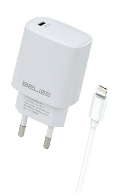 Мережевий зарядний пристрій Beline 20 W 1 x USB Type-C + кабель lightning PD 3.0 White (5905359813330) - зображення 1