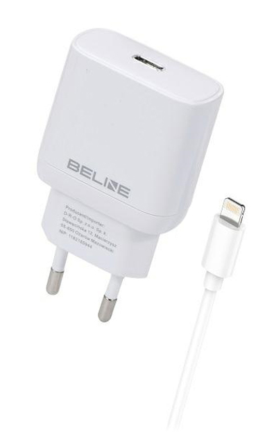 Мережевий зарядний пристрій Beline 30 W 1 x USB Type-C + кабель lightning PD 3.0 GaN White (5905359813453) - зображення 1