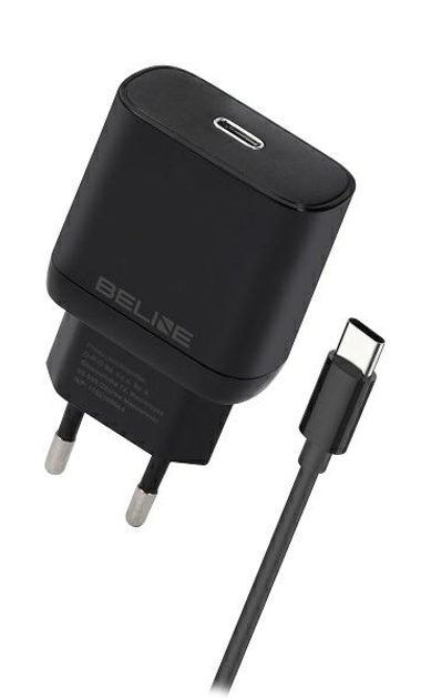 Мережевий зарядний пристрій Beline 30 W 1 x USB Type-C + кабель USB Type-C PD 3.0 GaN Black (5905359813460) - зображення 1
