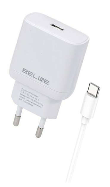 Мережевий зарядний пристрій Beline 30 W 1 x USB Type-C + кабель USB Type-C PD 3.0 GaN White (5905359813477) - зображення 1