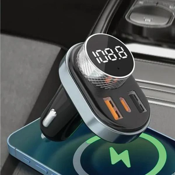 Автомобільний трансмітер FM Awei C-843, Bluetooth 5.0, MP3, USB + USB-C Black (6954284005401) - зображення 2