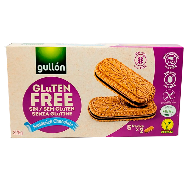 Печенье-сендвич без глютена с шоколадной начинкой веганское Sandwich Choco GULLON 225 г - Фото 1 Печенье-сендвич без глютена с шоколадной начинкой веганское Sandwich Choco GULLON 225 г - изображение 1