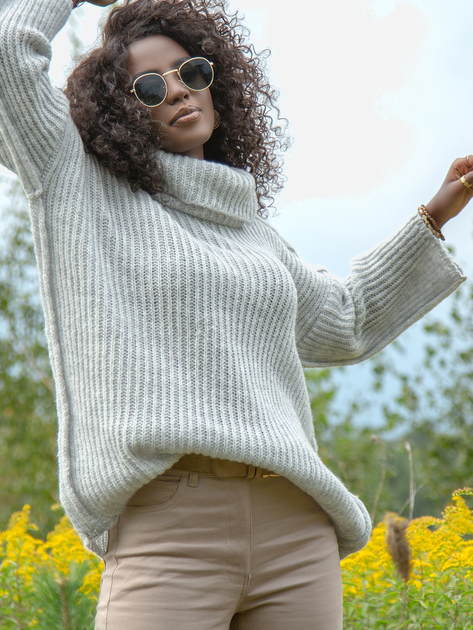 Светр в'язаний жіночий Fobya Sweater F1270 42/44 Сірий (5903707128112) - зображення 4