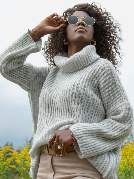 Светр в'язаний жіночий Fobya Sweater F1270 42/44 Сірий (5903707128112) - зображення 5