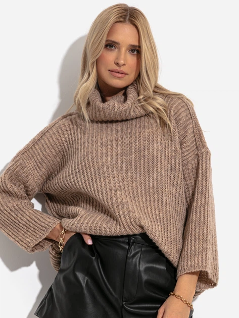 Sweter z golfem damski ciepły Fobya Sweater F1270 38/40 Latte (5903707128075) - obraz 4