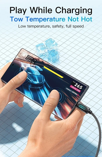 100W кабель Essager Fast Charging Digital Display type-C PD 5A з дисплеєм 2 метра - изображение 12