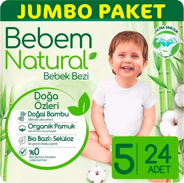 Подгузники Bebem Natural 5 Junior 11-18 кг 24 шт (8690536806034) - изображение 2