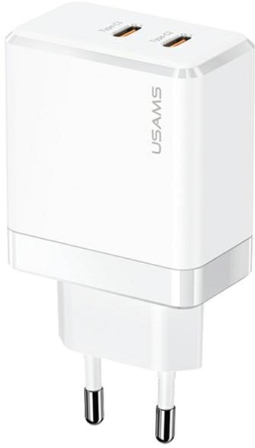 Мережевий зарядний пристрій Usams US-CC172 T54 2xUSB-C GaN 40W PD Fast Charging White (6958444904252) - зображення 1