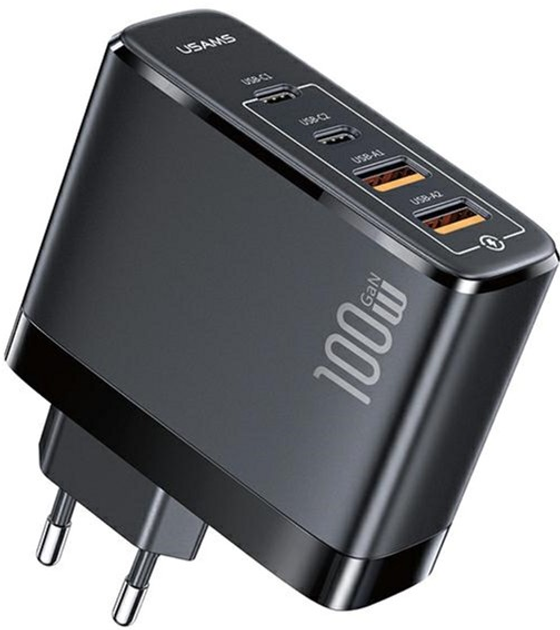 Мережевий зарядний пристрій Usams US-CC145 T44 2xUSB-C+2xUSB 100W PD 3.0 +QC3.0 Fast Charging Black (6958444972275) - зображення 1