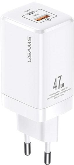 Ładowarka sieciowa Usams US-CC137 T41 USB-C+USB 47W GaN PD+QC Fast Charging biała (6958444971148) - obraz 1