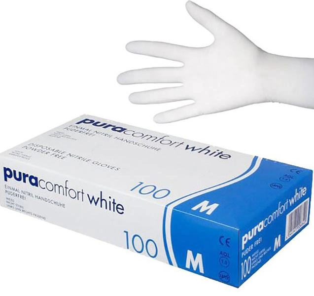 Перчатки нитриловые M Pura comfort неопудренные 100 шт Белые - зображення 1