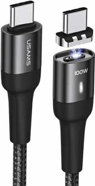 Kabel magnetyczny Usams U58 Fast Charge PD USB Type-C - USB Type-C 5 A 100 W 1.5 m pleciony Czarny (6958444923048) - obraz 1
