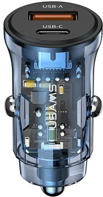 Автомобільний зарядний пристрій Usams C32 30W Fast Charge Blue (6958444901411) - зображення 1