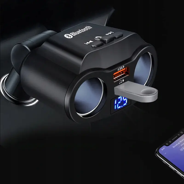 Автомобильный ФМ, Bluetooth модулятор и разветвитель питания с вольтметром, USB зарядка QC 3.0, Terra А9 - изображение 5