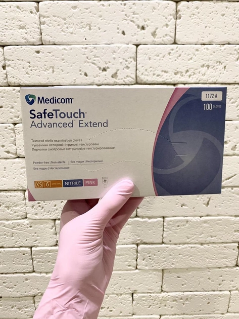 Нитриловые перчатки Medicom, SafeTouch Pink размер XS голубые 100 шт - изображение 1