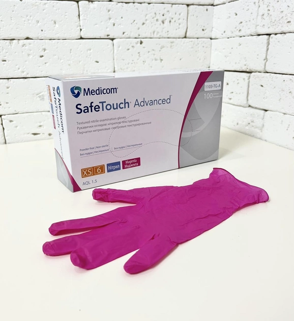 Нітрилові рукавички Medicom SafeTouch Advanced Magenta розмір XS маджента 100 шт - зображення 1