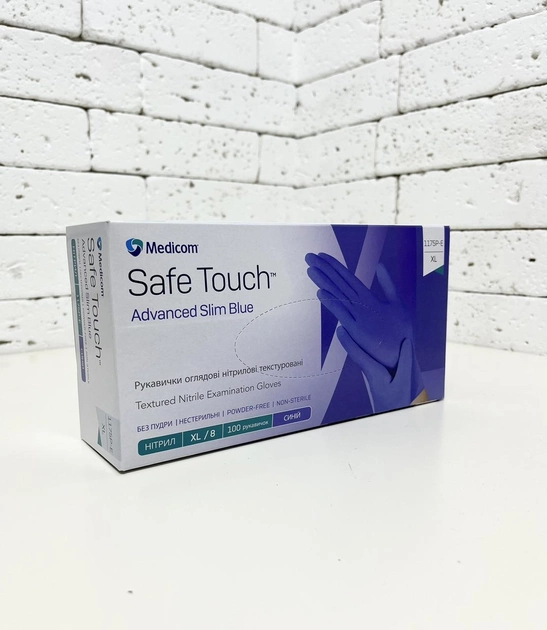 Нитриловые перчатки Medicom SafeTouch Advanced Slim Blue размер XL голубые 100 шт - изображение 1