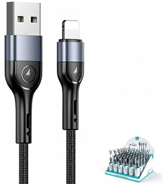 Кабель Usams U55 2 A USB Type-A на Lightning 1 м Black (SJ448USBSG01) (6958444912950) - зображення 1
