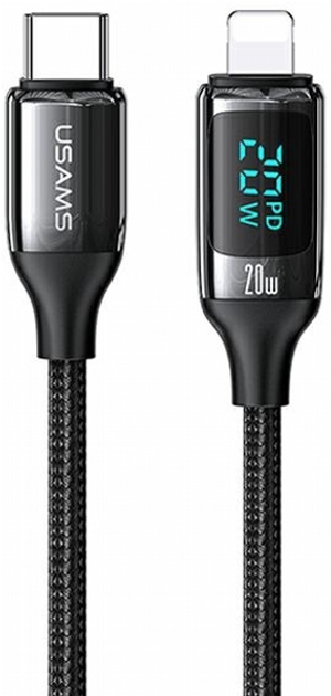 Kabel Usams U78 USB Type-C na Lightning LED 20 W PD Fast Charge 1.2 m Czarny (SJ545USB01) (6958444975436) - obraz 1