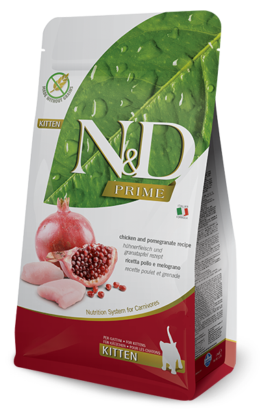 Сухий беззерновий корм Farmina Cat Grain Free N&D Prime Chicken & Pomegranate Kitten для кошенят з куркою та гранатом 300 г (арт 156406) - Фото 1 Сухий беззерновий корм Farmina Cat Grain Free N&D Prime Chicken & Pomegranate Kitten для кошенят з куркою та гранатом 300 г (арт 156406) - зображення 1