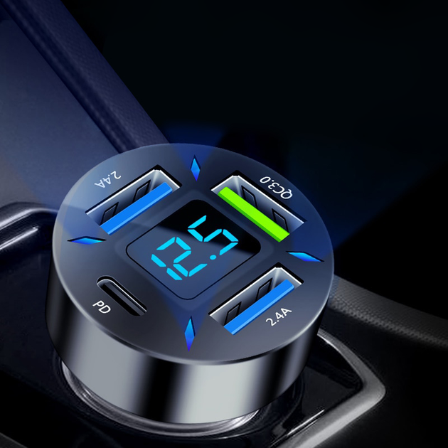 Автомобільна швидка зарядка QC 3.0 USB+PD. Авто зарядка на 4 порти. Автомобільна зарядка для Iphone - зображення 5