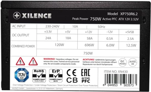 Zasilacz Xilence Performance C+ 120mm, 80+ White, Retail Box 750W (XP750R6.2) - obraz 7
